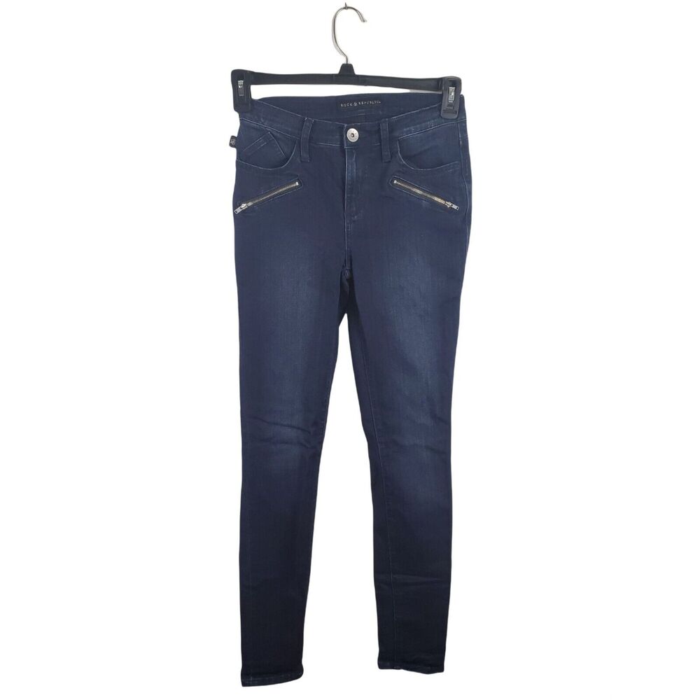 Rock & Republic Jeans 4‎ Womens Skinny Leg Mid Rise Dark Wash Casual Zip Pockets